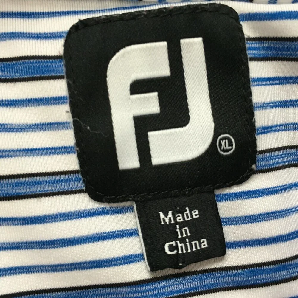 Footjoy FJ Mens XL Stretch Golf Polo Shirt‎ Blue Striped Short Sleeve Logo